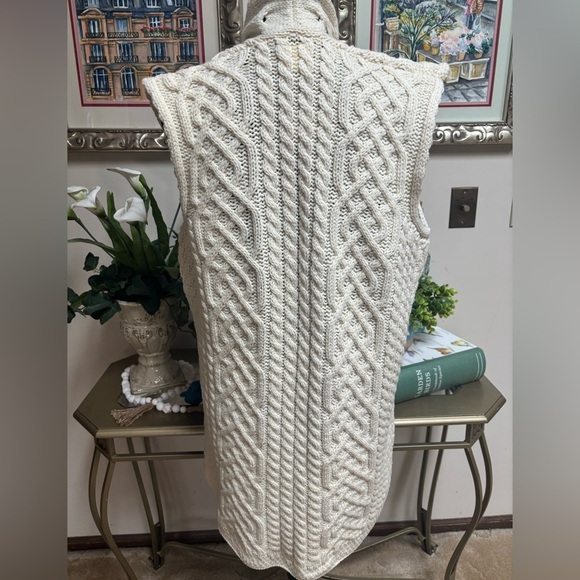 KILRONAN IRELAND KNITWEAR MERINO WOOL CREAM CABLE KNIT OPEN FRONT VEST SZ S-L - Picture 3 of 14